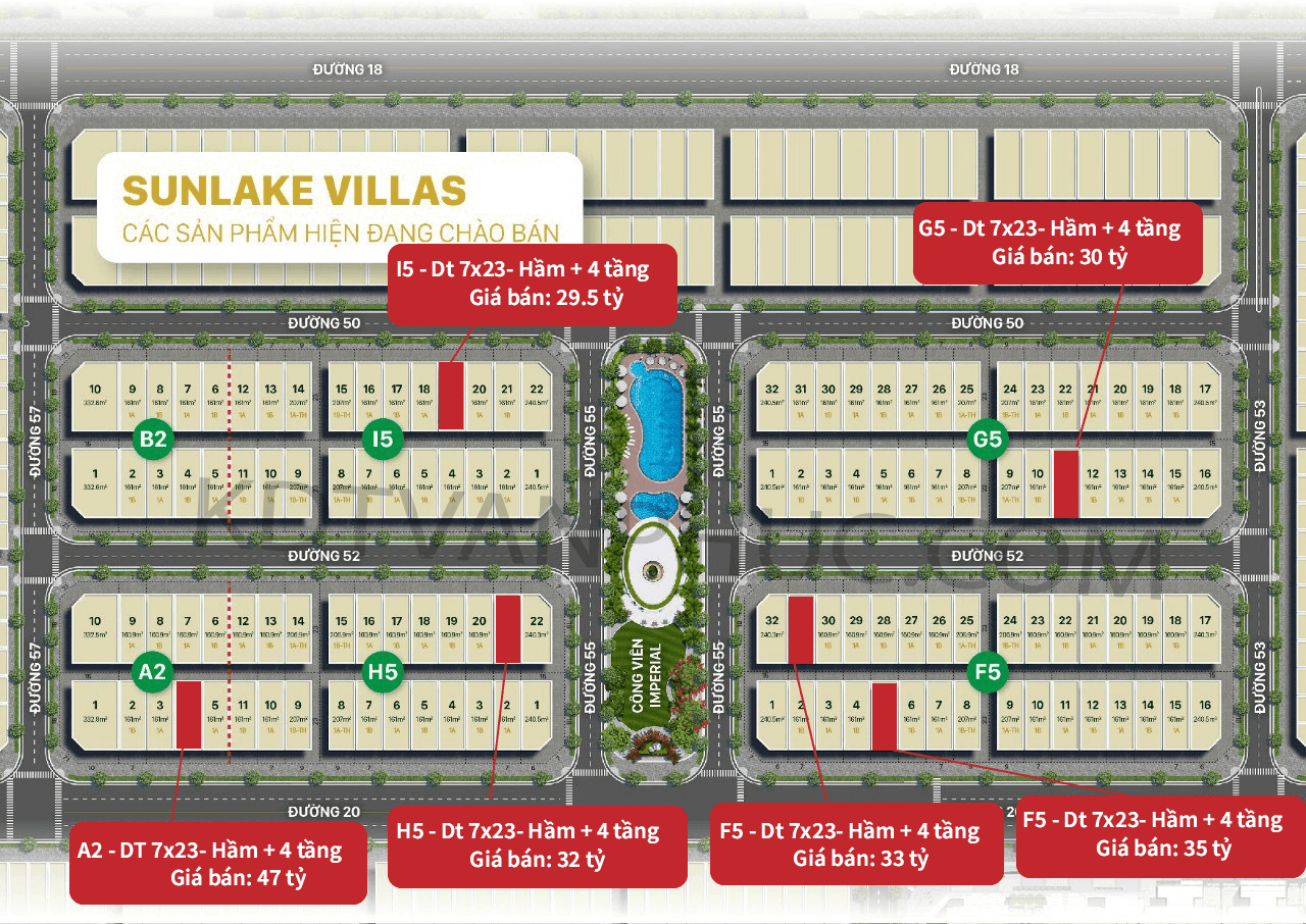 Sản phẩm bán phân khu Sunlake Villas Vạn Phúc city